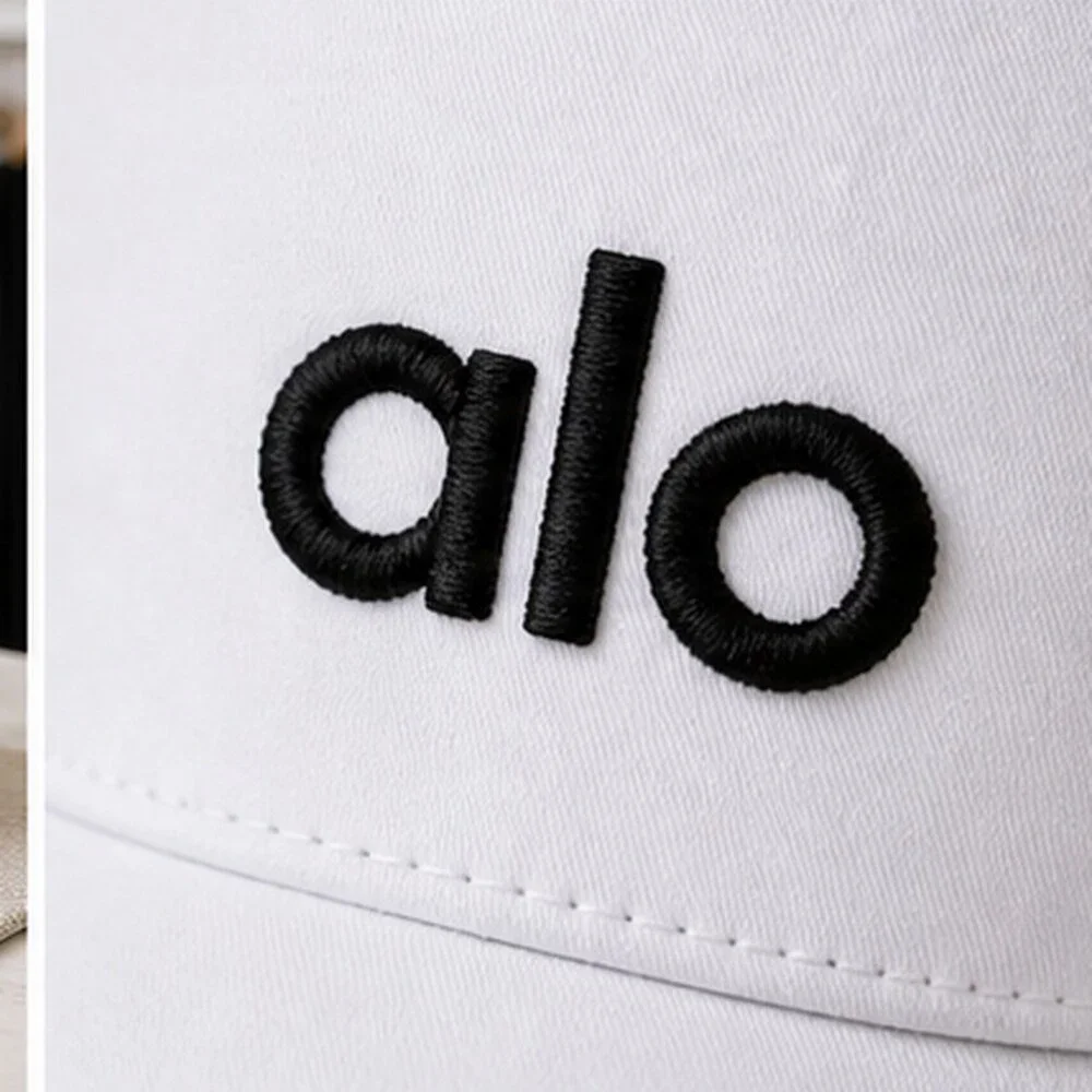 ALO Yoga White Black Athleisure Mesh Trucker Cap Hat Logo
